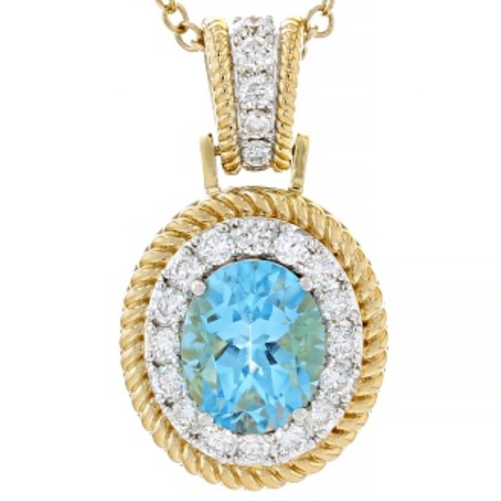 Blue Topaz and White Diamond Gold Pendant